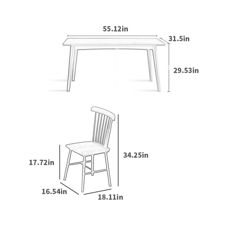 Ensemble de salle à manger rectangulaire l 31,5 po, H 29,53 po x L 55,12 po x l 31,5 po
