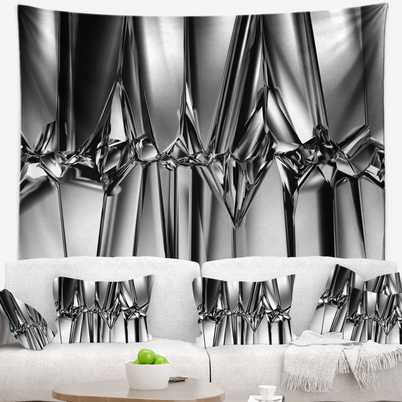 Tapisserie abstraite fond noir et cristal blanc, H 68 po x l 80 po