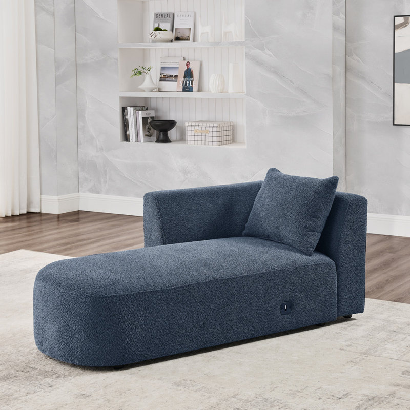 Flâneuse rembourrée, Chaise longue à accoudoir gauche, Bleu marine