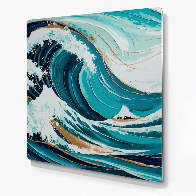 «Hawaiian Abstract Waves», art mural en métal bleu, H 32 po x l 32 po
