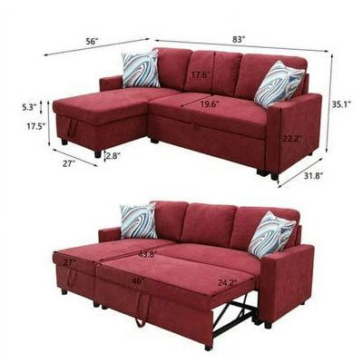 2 In 1 L-shaped Sectional Sofa Bed