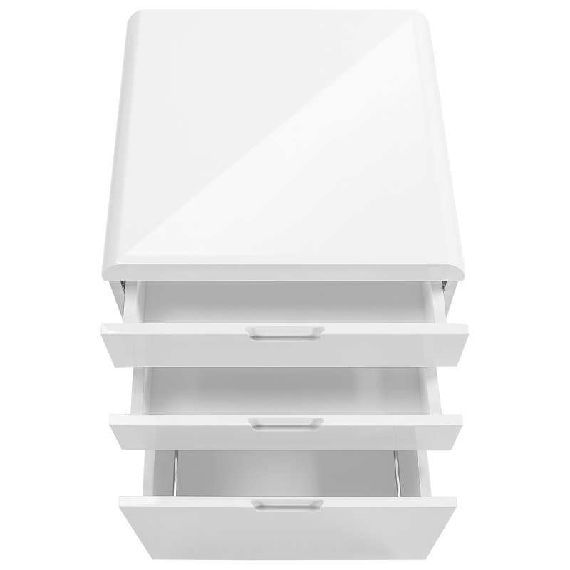 Glossy White Office File Cabinet On Rolling Wheels, 3 Storage, Modern Printer Stand With Smooth Performance Contemporary Exterior And Storage