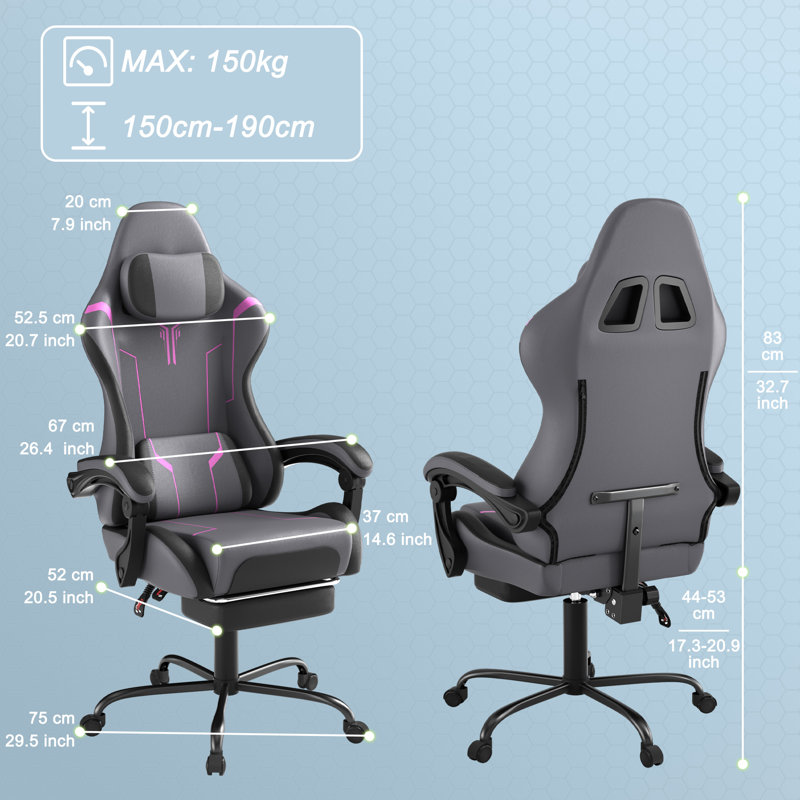 Rebrilliant Swiveling Game Chair, Grey&Purple, PU fabric