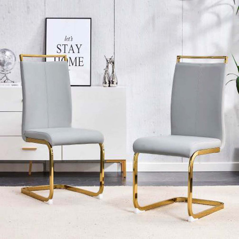Ensemble de 6 chaises de salle à manger en faux cuir Rheese Modern avec base en métal et poignée supérieure, Gris foncé, 2