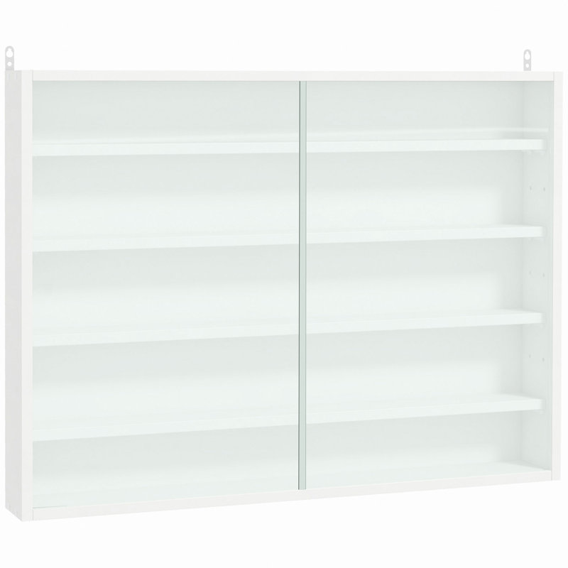 Vitrine à 5 niveaux, vitrine en verre avec 2 portes et tablettes réglables, fixation murale, White