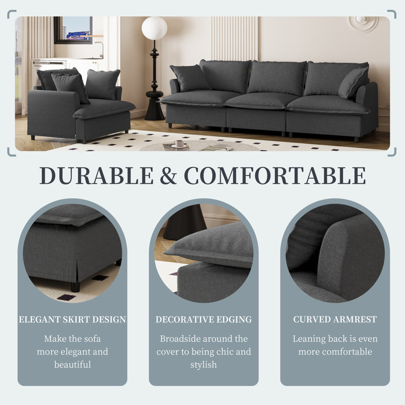 Ensemble de salon 2 pièces avec coussins décoratifs en chenille Jaime, Gris foncé