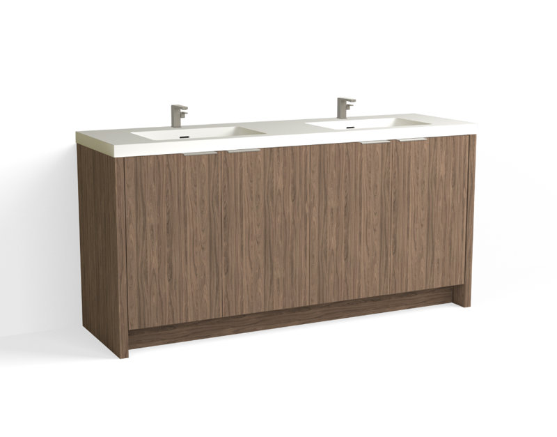 Mesa 72" W Freestanding Double Bathroom Vanity , White Matte, Nocino/Satin Nickel, Single-Hole