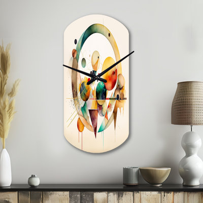 Art géométrique aquarelle multicolore IV - horloge cylindrique moderne en métal, impression d'horloge murale asymétrique