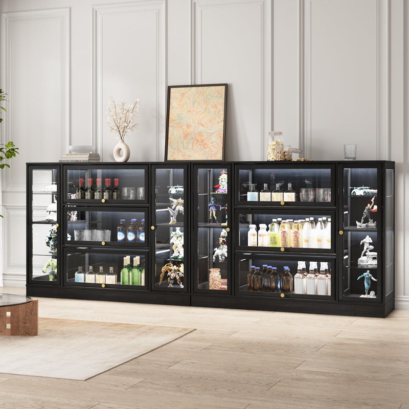 Très grande vitrine avec portes en verre acrylique, éclairage DEL pour objets de collection, Noir