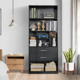 Giesa 71"H Modern White Bookcases Storage Bookshelf with 2 Drawers & 7 Open Shelves