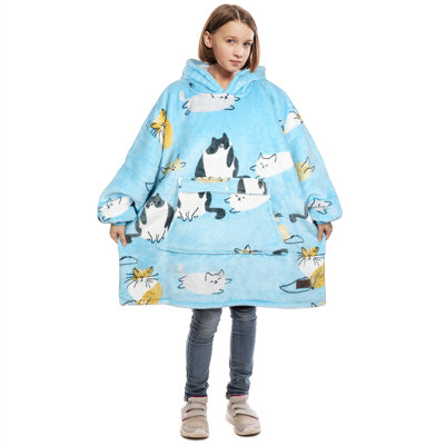 Catalonia Blanket Hoodie for Kids, Oversized Wearable Fleece Sweatshirt Pullover for Teens Youth