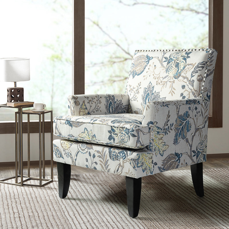 Fionc Lathan 70cm W Framhouse Armchair with Nail Head Trim, Blue, Floral