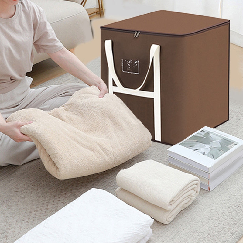  Storage Bins with Lids, Clothes Storage Boxes Packing Moving Bags with Zippers and Reinforced Handles, Storage Basket Containers for Blanket, Comforter, Pillow, Bedding (Brown, L)