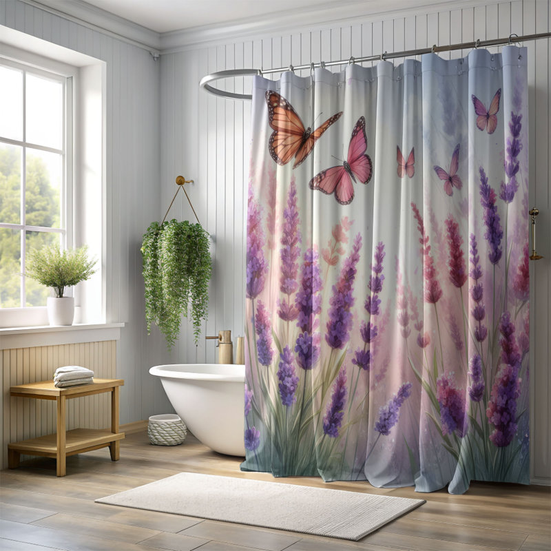 Blossom & Butterflies - Rideau de douche standard 1 pièce, H 74 po x l 71 po
