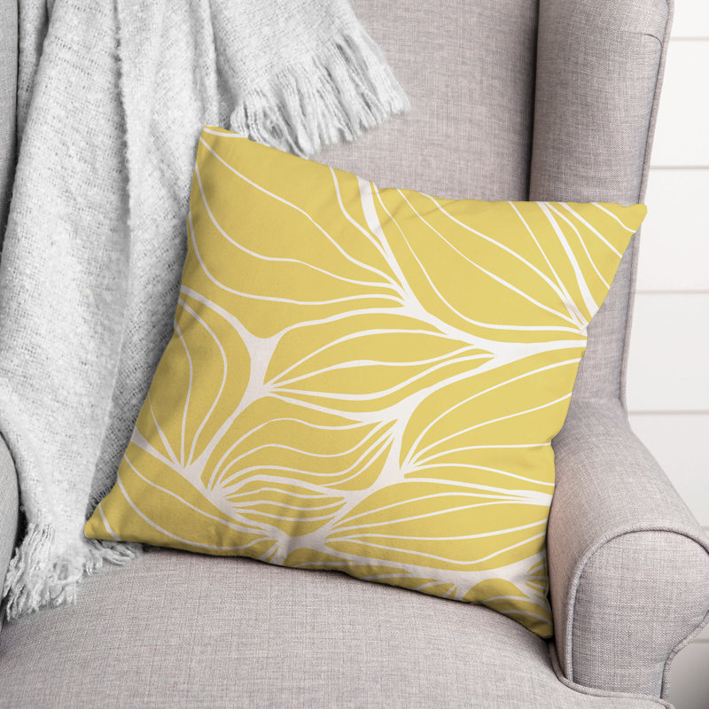 Coussin décoratif intérieur / extérieur à motif floral, Jaune