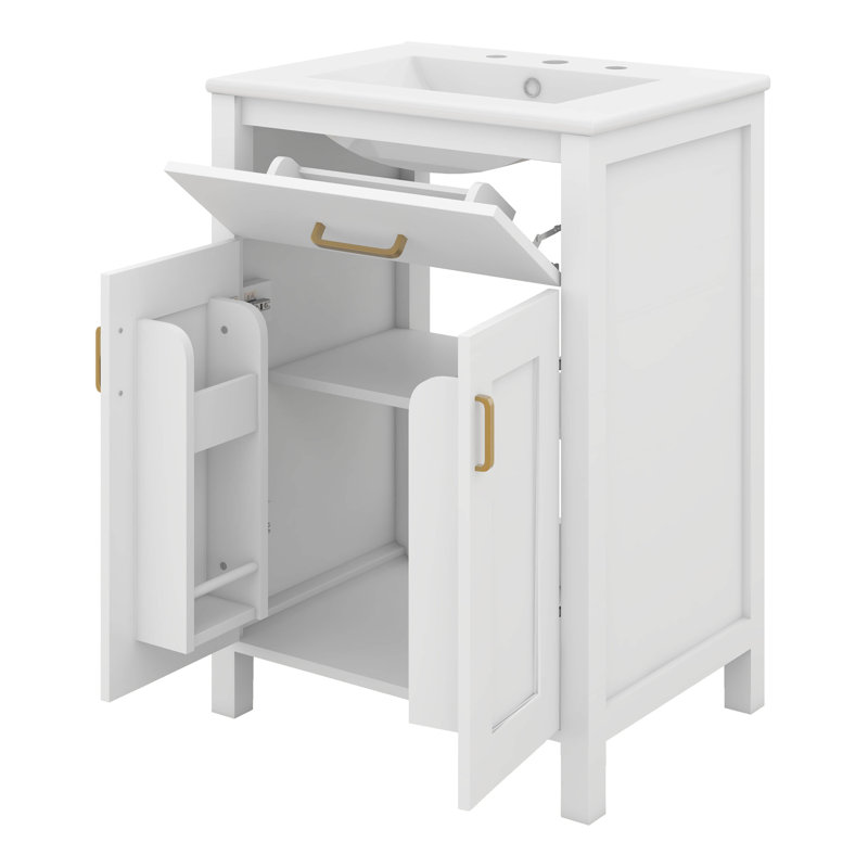 24" Bathroom Vanity With Sink, Small Bathroom Sink Cabinet With 2 Soft-Close Doors, Single Storage Sink Bathroom Vanity