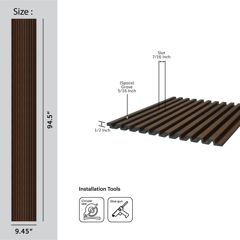 Panneaux à lattes moyennes en bois de polystyrène de L 112 po x l 9,5 po x P 0,5 po, Teck, L 94,5 po x l 9,5 po x P 0,5 po