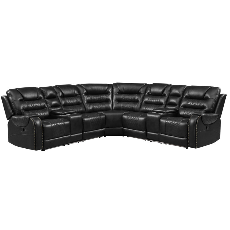 Canapé modulaire inclinable à mouvement en L de 112,2 po Navarion, Similicuir noir