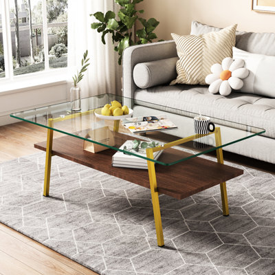 Rectangle Glass Coffee Table With Stable Metal Legs And Practical Design Modern Transparent Tempered Construction