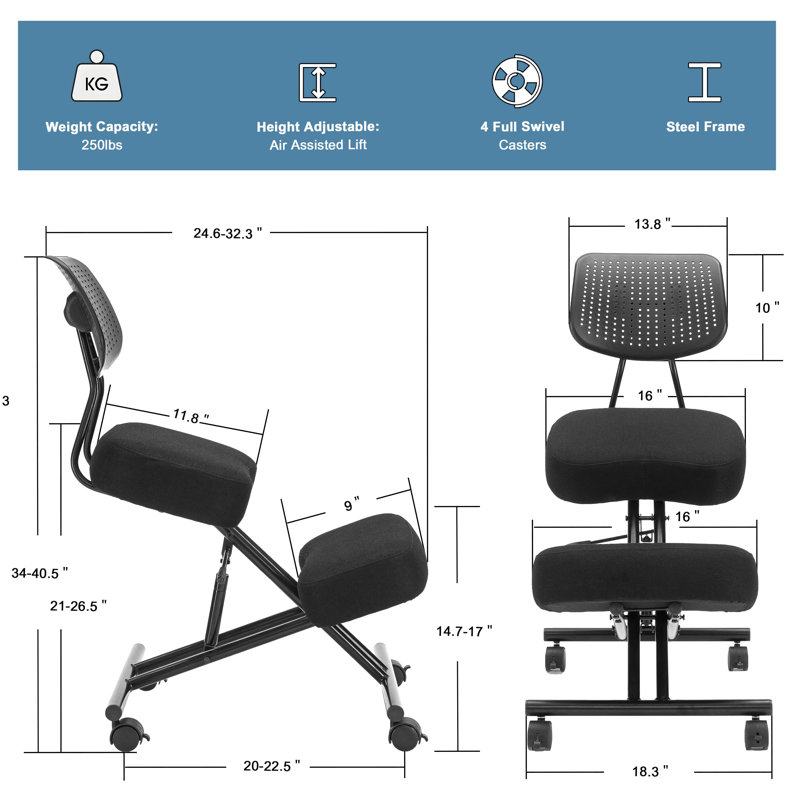 Fauteuil ergonomique à hauteur réglable avec dossier et frein de roue