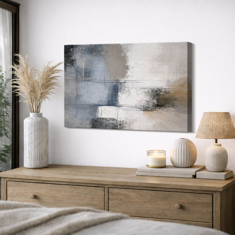 Abstrait bleu gris, grille géométrique, art moderne, impression sur toile encadrée, impression sur toile, Toile tendue