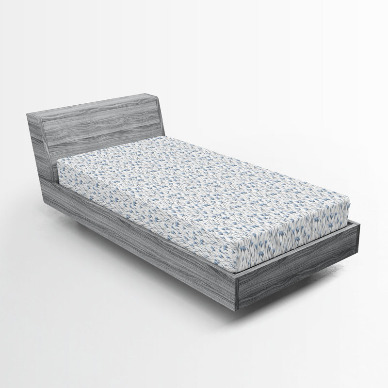Drap-housse Ambesonne, Bleu doux, blanc / floral, Drap-housse simple TG
