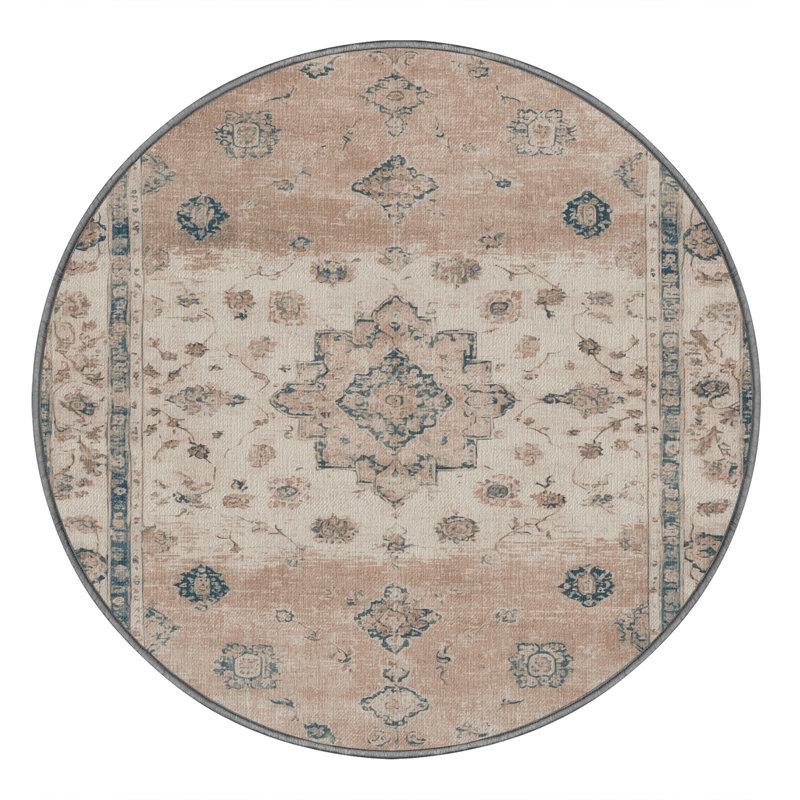 Tapis gris lavable à la machine, Rond 5 pi