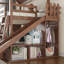 Lit superposé double en bois massif avec tablettes, garde-robe et glissade-355027556-364566859