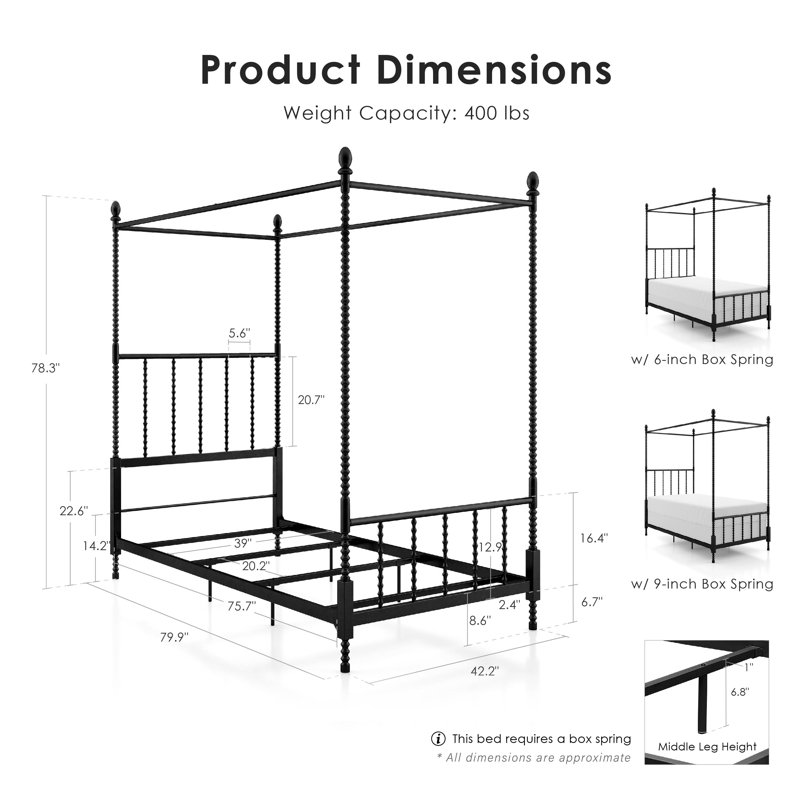 Magdaleno Metal Canopy Bed, Twin, Black