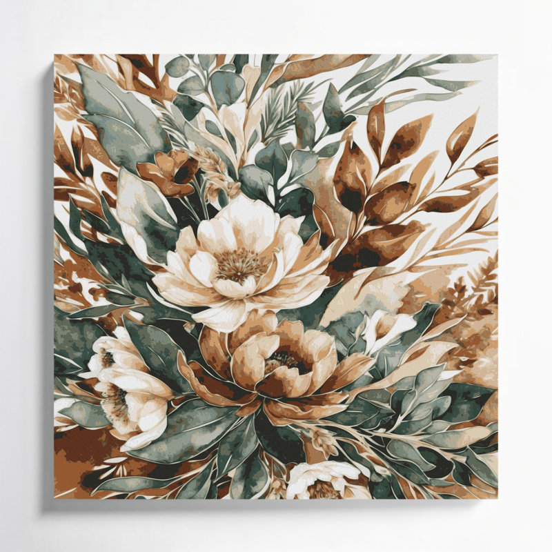 "Watercolor Floral 84", art mural sur toile grise, H 32 po x l 32 po