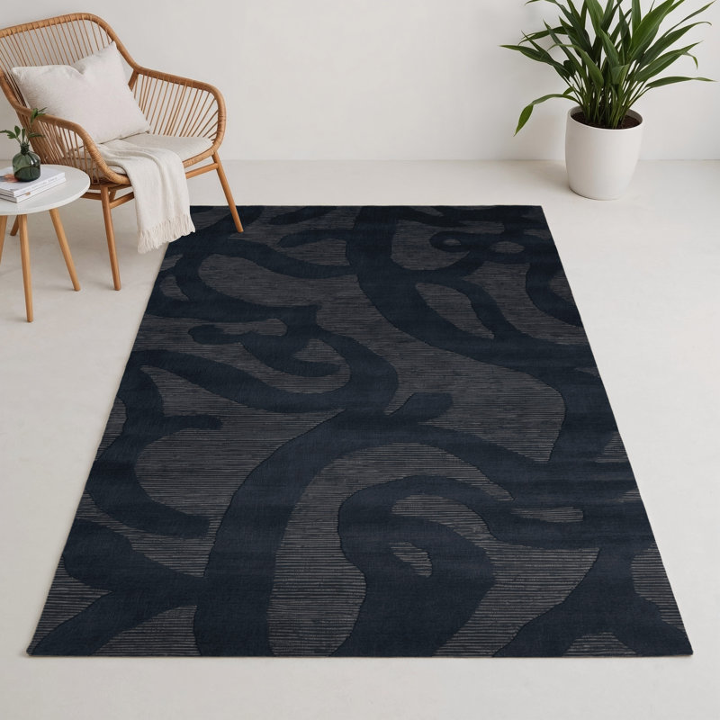 Abstract Gray Indoor and Outdoor Area Rug, Rectangle 9' x 12'