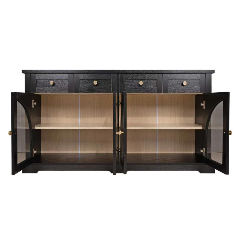 59.8 " W Iron and Glass Sideboard, Black