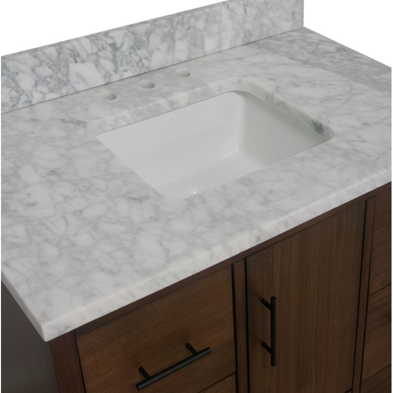 Ensemble de meuble-lavabo simple 42 po Kiara, Marbre de Carrare, Noyer