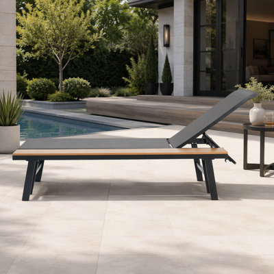 CHAISE LOUNGE WITH ATTACHED WOOD SIDE TABLE, 1PC, (62756.00BLK)