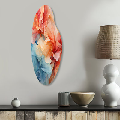 Metamorphic Dance - Abstract Spirals Asymmetrical Metal Wall Art, Coral Freeform Metal Art Print