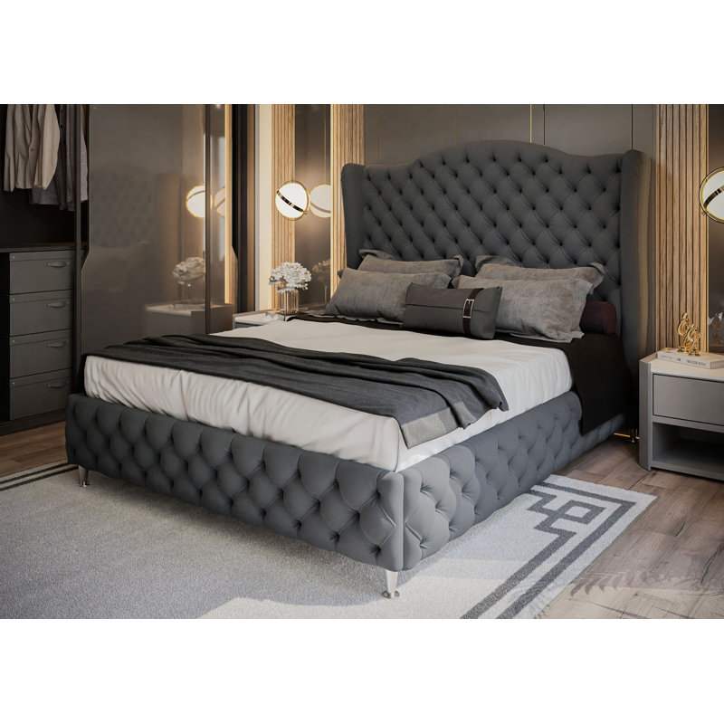 Blaile Upholstered Bed, 200 x 200cm, Dark Grey