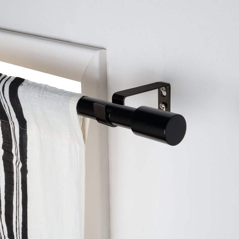 Salut Adjustable 1'' Single Curtain Rod, Black, 66" - 120"