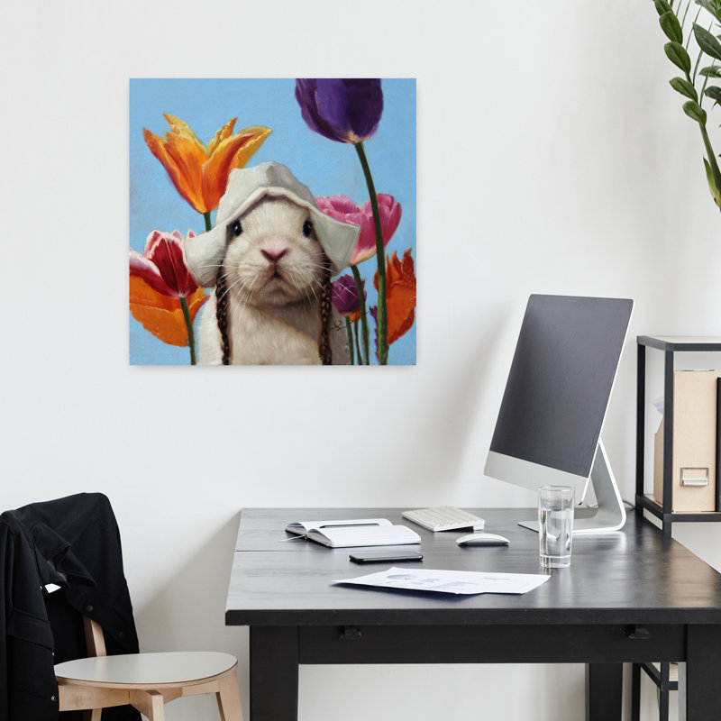 Lapin hollandais, tulipe contemporaine, forêt urbaine, art, H 18 po x l 18 po