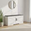 Farmhouse 2-tier Storage Bench With Cushion, Barn Door Entryway Bench With Adjustable Shelves, White