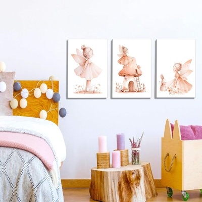 3 pièces de fée chambre d'enfant toile murale art de la chambre de bébé peinture photo décoration murale fée mignonne affiches d'art fées peintures œuvre pour chambre d'enfant en bas âge décoration de la maison