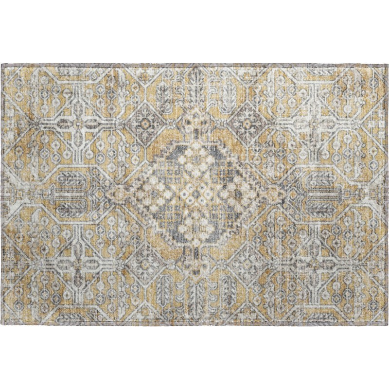 Premium Machine Washable Mayfield AMF2197 global Rug, Gold, 1'8" x 2'6"
