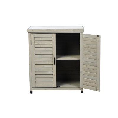 Hemlock Potting Bench With Metal Table Top & Grey Storage Cabinet, 31X17x36'' - For Outdoor Garden Patio Workstation Storage,