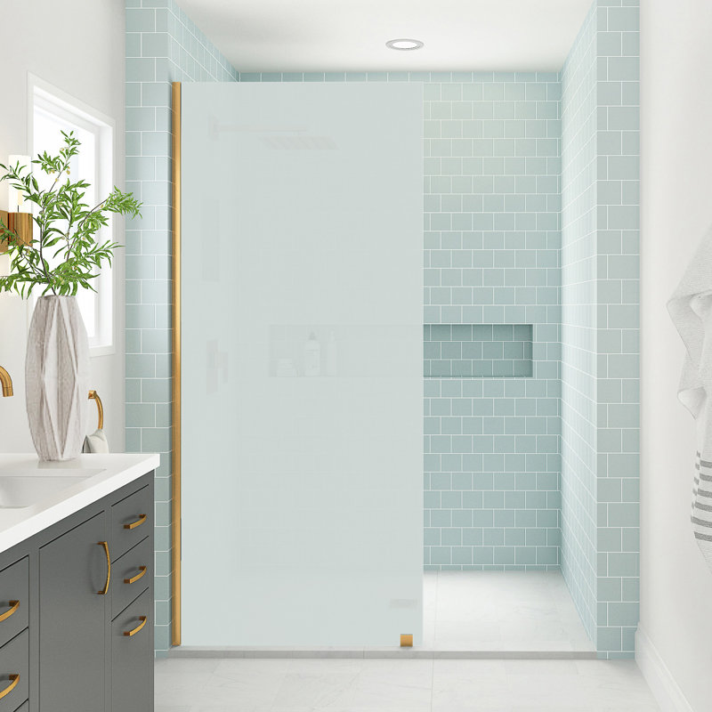 Elyse XL 36 in. W x 80 in. H Fixed Frameless Shower Door with Ultra-Bright Frosted Glass, Brushed Gold
