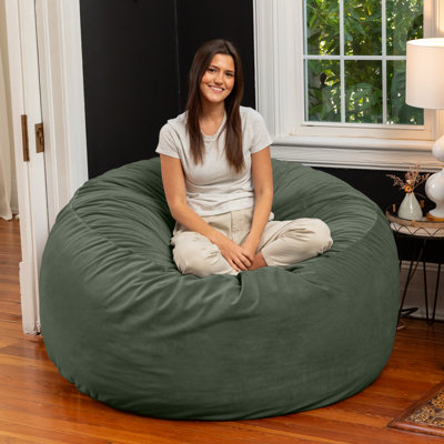 5 Foot Saxx - Large Round Bean Bag Chair For Adults - Lush Velvet Green