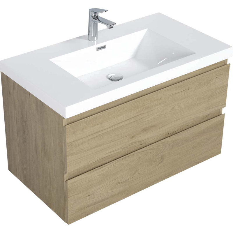 Ensemble de meuble-lavabo simple 35,45 po avec plateau en résine Tiffannee, Chêne