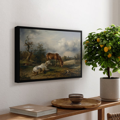 Two Horses on the Pasture, c. 1825-Friedrich Gauermann-Framed Gallery Wrapped Canvas