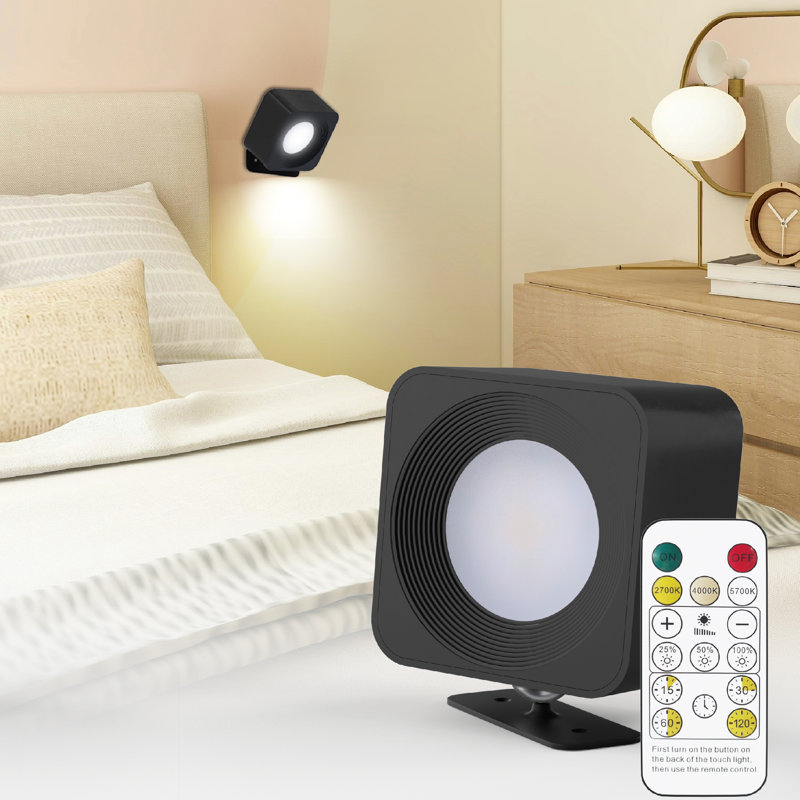 Applique murale à pile 3Colors, lampe murale rechargeable à télécommande, lampe de bureau rechargeable portative, Noir