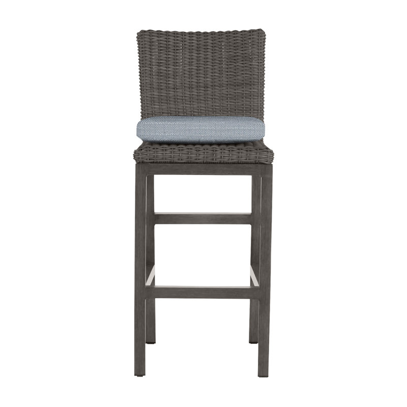 Rustic Woven 30" Bar Stool - Slate Gray, No Welt, Rollo Chambray InsideOut® Linen, Slate Gray