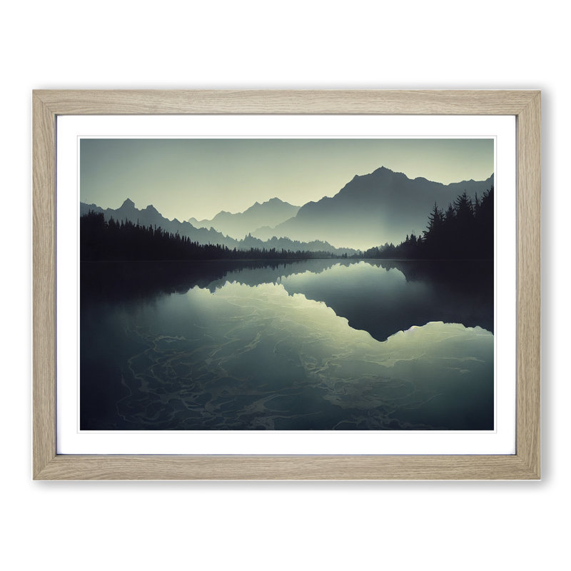 Mountain Lake Reflection Vol.7 - Framed Print, 25cm H x 34cm W x 2cm D, Oak Framed