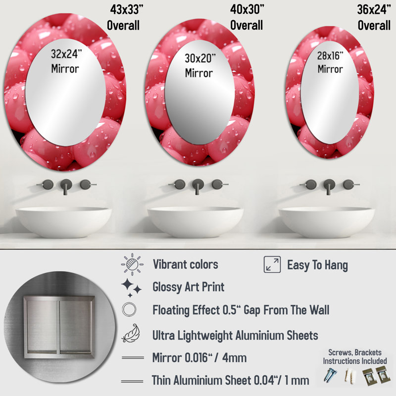 Miroir mural ovale rose bonbon et champagne, 36 po x 24 po